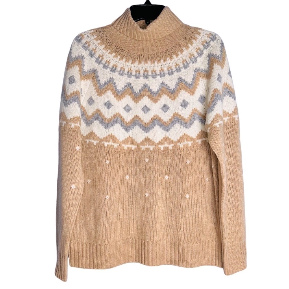 Antonio Melani 100% Cashmere Leah Fair Isle Turtleneck Grey & Camel Sweater